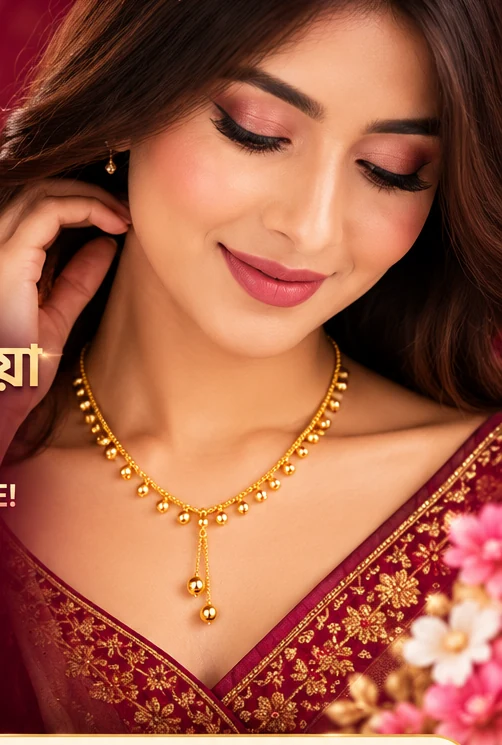 গোল্ডেন ড্রপ নেকলেস পরা মডেল — হিরো ভিজুয়াল